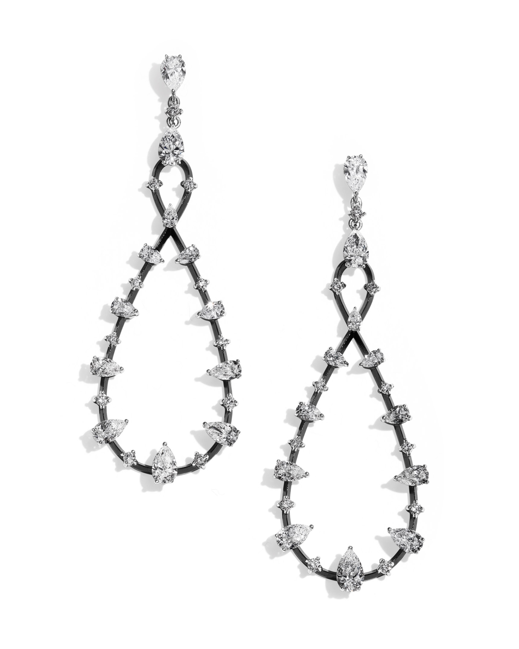 Blackened White Gold and Diamond Pear Shaped Infinity Drop Earrings ...