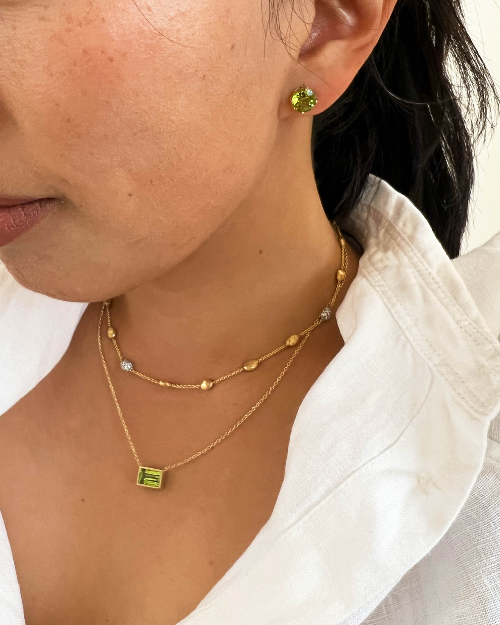 Peridot Earrings and Pendant and Yellow Gold Necklace ECSMS02446 – PNCMS01303 – NDU5K02507 XX