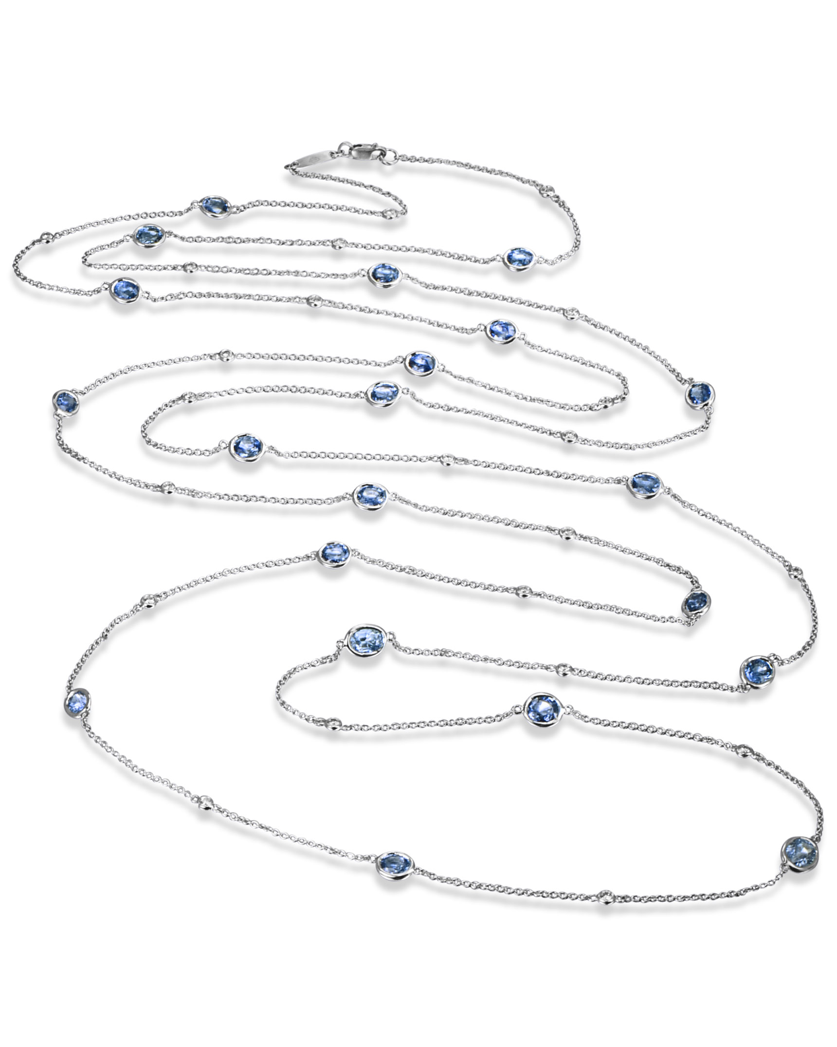 Blue Sapphire and Diamond White Gold Cable Chain Necklace - Turgeon Raine