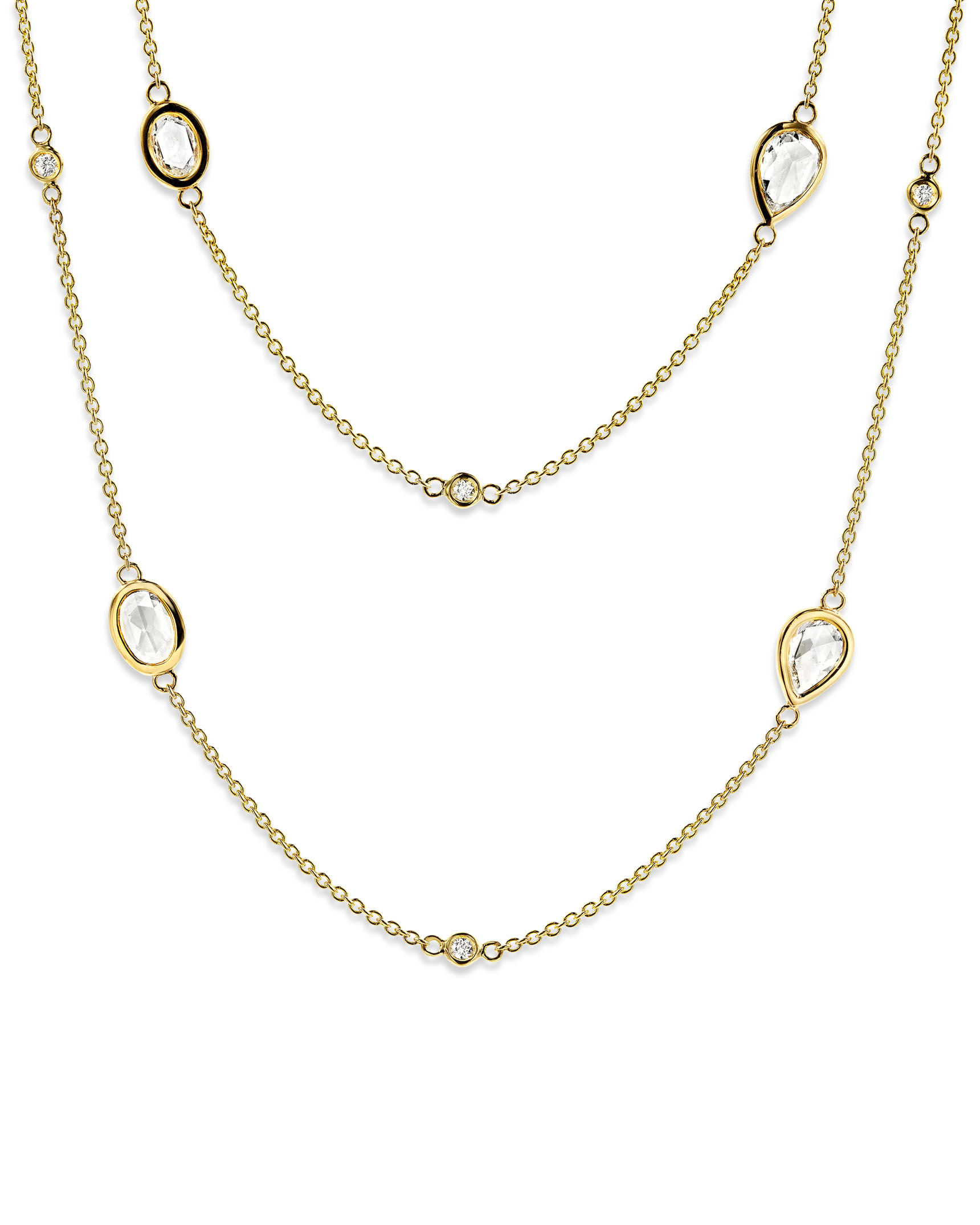 Mixed Shapes Diamond Pendant Necklace 14K Yellow Gold / Pear