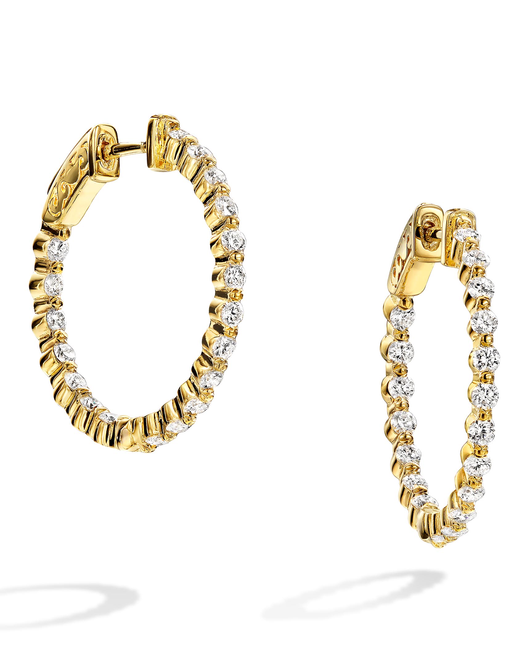 Yellow Gold and Diamond Inside and Out Hoop Earrings - Turgeon Raine