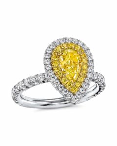 Pear Shaped Fancy Yellow and White Diamond Ring