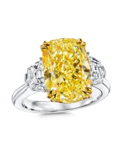 Cushion-Cut Fancy Light Yellow Diamond and Cadillac-Cut Diamond Ring