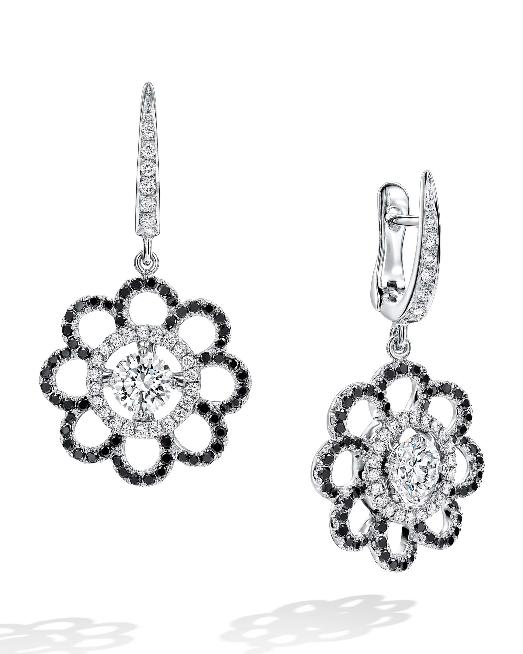Black Diamond and White Diamond Flower Earrings - Turgeon Raine