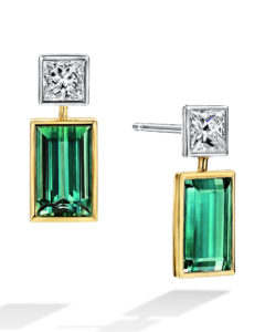 Electric Green Tourmaline and Diamond Drop Earrings