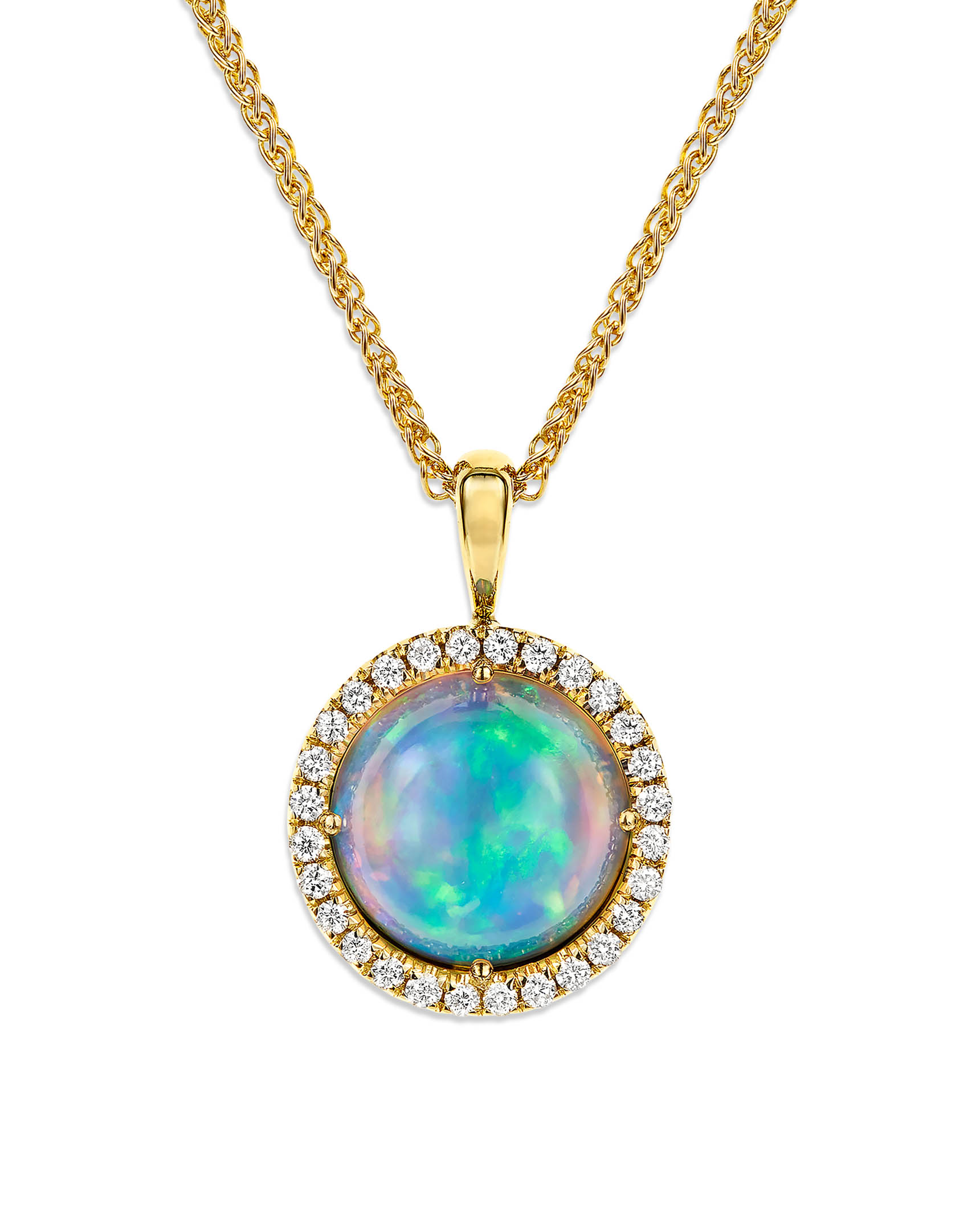14k Yellow Gold Faceted Pear Shape Ethiopian Opal Pendant - Dianna Rae  Jewelry