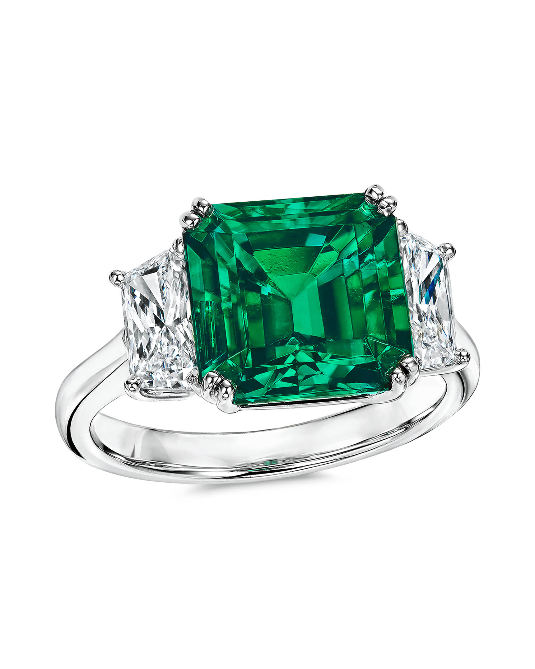 Platinum and 18K Yellow Gold 3 Stone Emerald Diamond Ring – Long's Jewelers