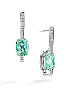 Neon Blue-Green Tourmaline and Diamond Drop Earrings